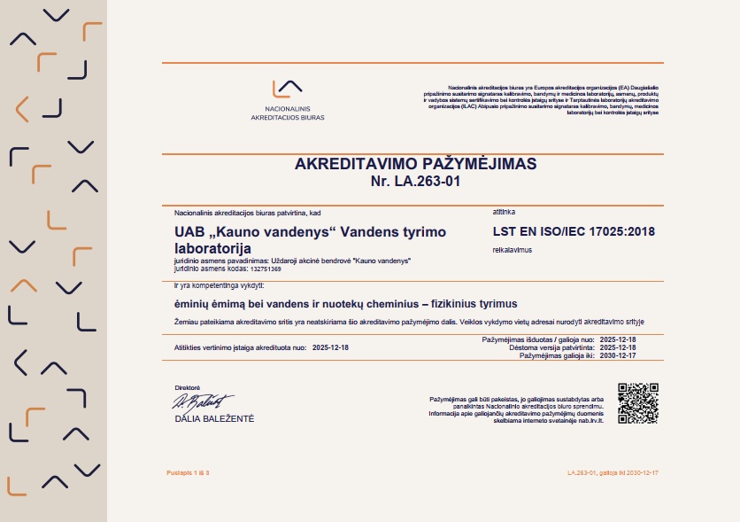 Vandens tyrimo laboratorijos akreditacija